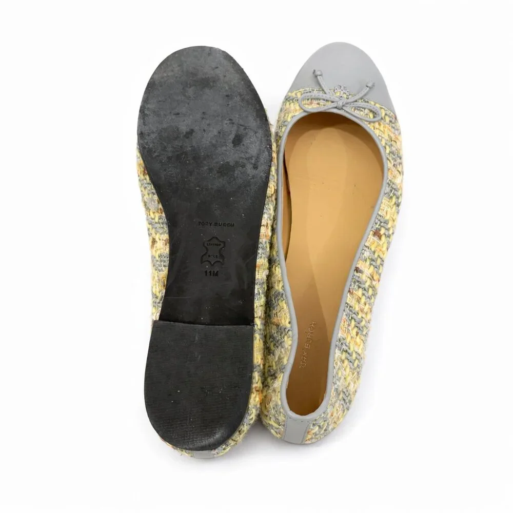 Tory Burch Womens Tweed & Leather Cap Toe Ballet Flats Size 11 - Picture 6 of 6